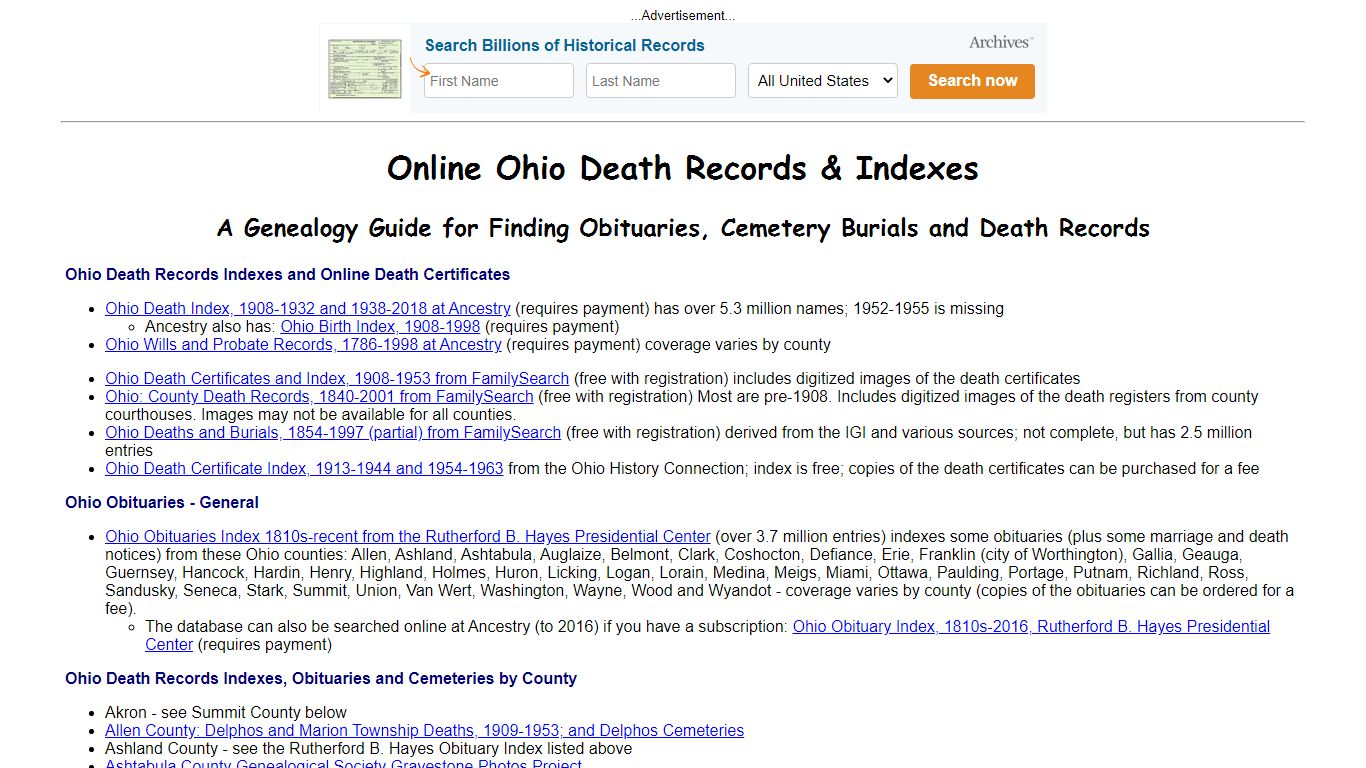 Online Ohio Death Indexes, Records & Obituaries