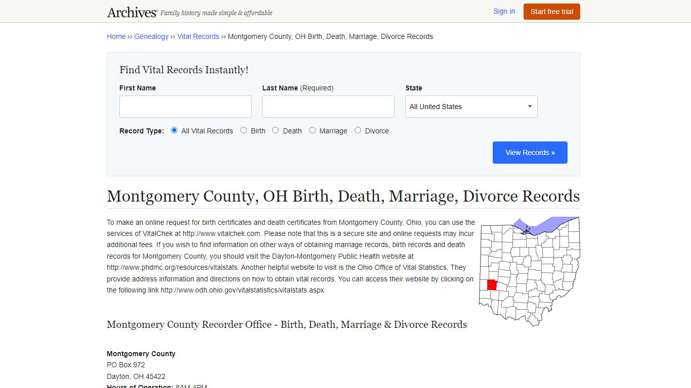 Montgomery County, OH Birth, Death, Marriage, Divorce Records